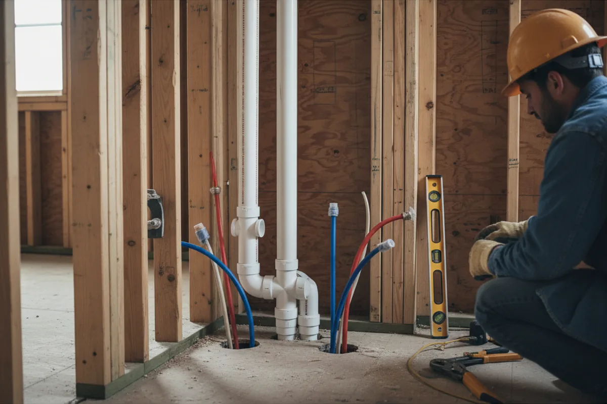 Drain and supply rough-in during Leak Detection in Freeland